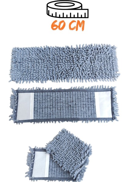 Gri Mikrofiber Makarna Mop Ucu, 60 Cm, Yedek Başlık