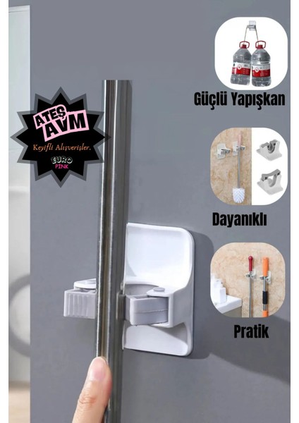 Beyaz-Gri Paspas Süpürge Fırça ve Mop Askısı, 2'li Set, Pratik ve Şık Tasarım fiyatları