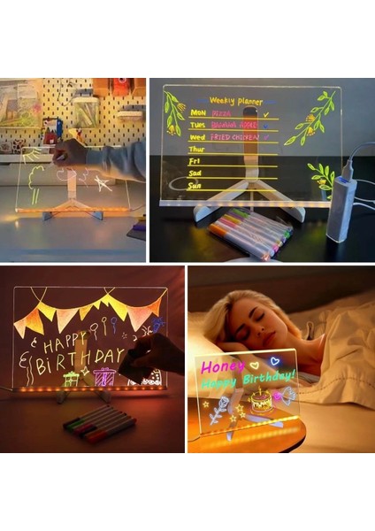 LED Işıklı Kendiliğinden Renkli Fosforlu Kalemli Dikdörtgen Yazı Panosu 20X30 cm (5047) fırsatları