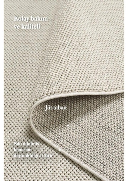 Bukle Kilim Düz Yumuşak Sisal Jüt Taban Polipropilen Tozumaz Oda Koridor Halısı Krem Renk