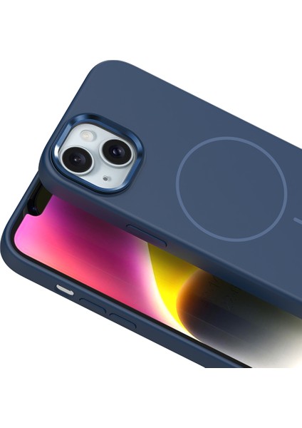Apple iPhone 14 Kılıf M-Safe Şarj Özellikli Metal Kamera Çerçeveli Zore Edi Silikon Kapak