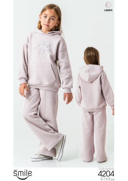 Kız Çocuk 3 Iplik Şardonlu Kapüşonlu Alt Üs Takım Eşofman Takımı 4204KR