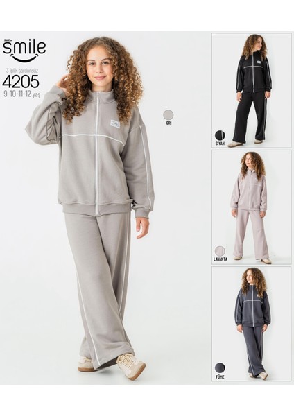 Kız Çocuk 3 Iplik Şardonsuz Eşofman Takımı Fermuarlı Alt Üst Takım 4205G