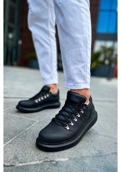 J021 Favo Ortopedik Taban Günlük Cilt Erkek Sneaker Spor Ayakkabı Cst Siyah