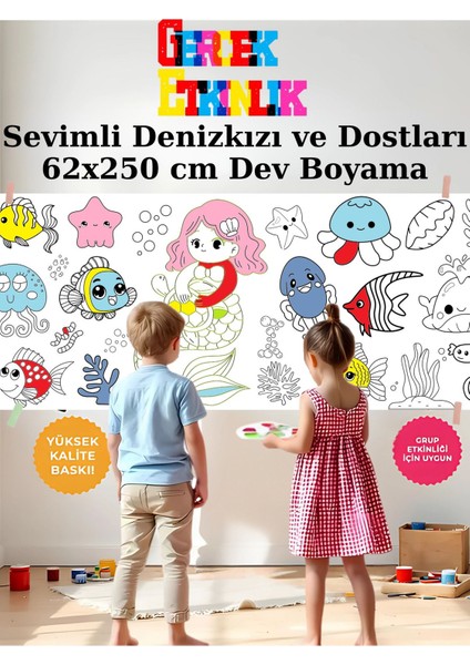 Minik Denizkızı ve Dostları 2.5 Dev Boyama Kağıdı | Doğum Günü Partisi Anaokulu Oyun Hediyesi