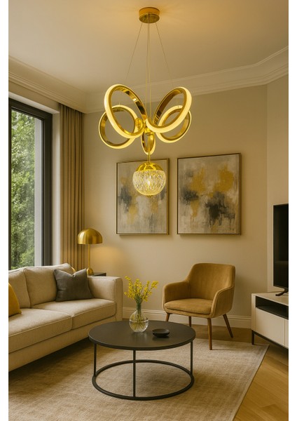 Kıvrım Tekli Kristal Toplu Modern Oturma LED Avize