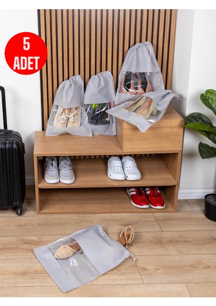 ( 5 Adet ) Pencereli Ayakkabı Saklama Hurcu Ayakkabı Taşıma Çantası Valiz Çanta Seyahat Organizer