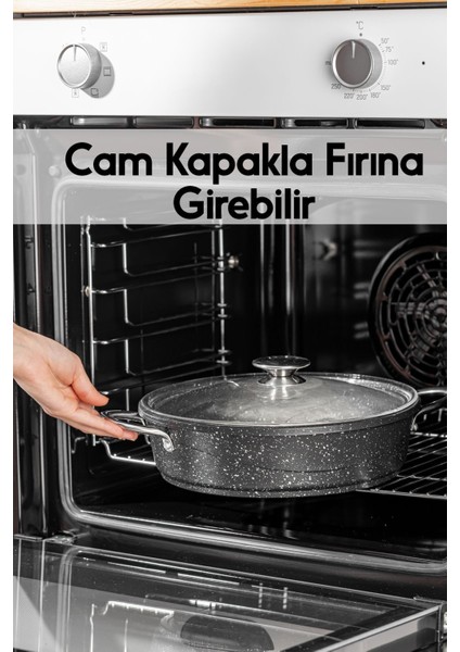 24-30 cm Döküm Granit Yanmaz ve Fırına Uygun Pilav Tenceresi, Siyah fiyatları