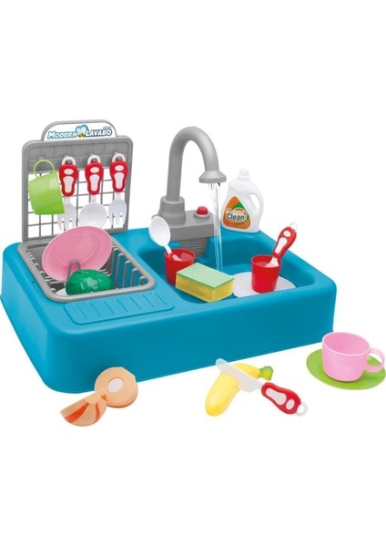 25 Parça Mavi Pilli Modern Mutfak Lavabo Seti, Şık ve Kullanışlı Tasarım