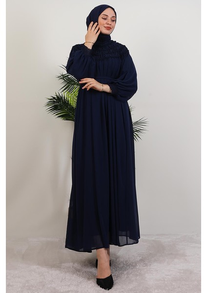 Gipe Detay Şifon Elbise Lacivert fiyatları