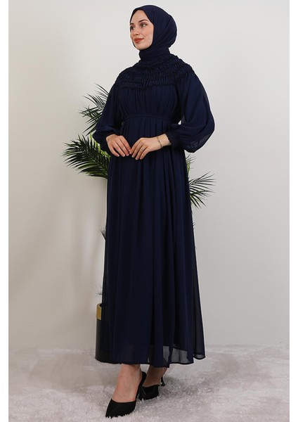 Gipe Detay Şifon Elbise Lacivert modelleri