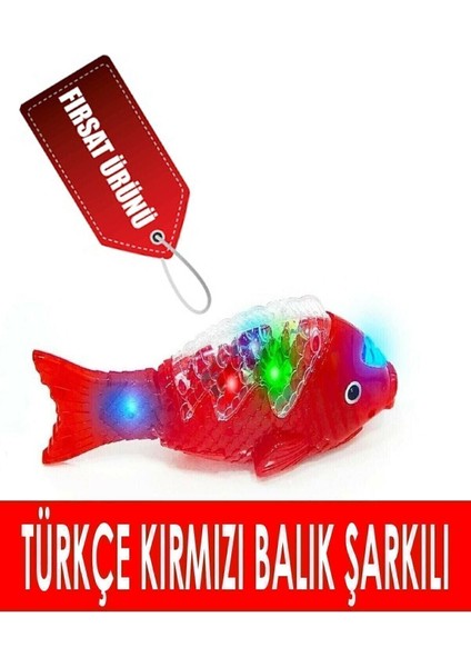 Kırmızı Balık Müzikli Işıklı Sesli Yürüyen Balık 23 cm Pilli Oyuncak Balık