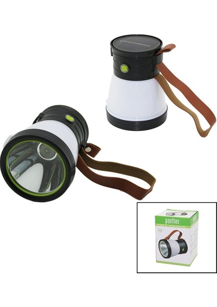 2in 15W+360°SMDEL Feneri Solar- USB Şarj Powerbank 500LM Işık Ayarı Flaşör Suni Deri Kulp PT-8151 (5047)