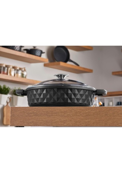Döküm Basık Tencere, 28 Cm, Siyah, Dayanıklı ve Şık Mutfak Gereci modelleri