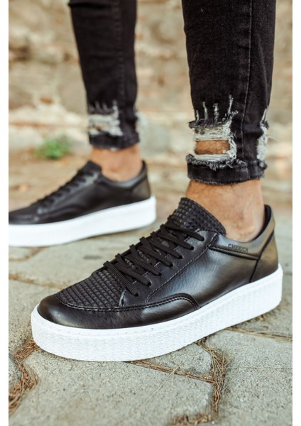 J017 Pyramid Ortopedik Taban Günlük Cilt Erkek Sneaker Spor Ayakkabı Cbt Siyah