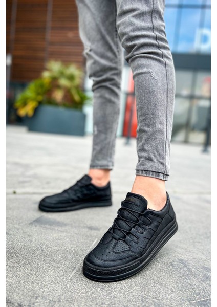 J040 C-Rey Ortopedik Taban Günlük Cilt Erkek Sneaker Spor Ayakkabı Cst Siyah