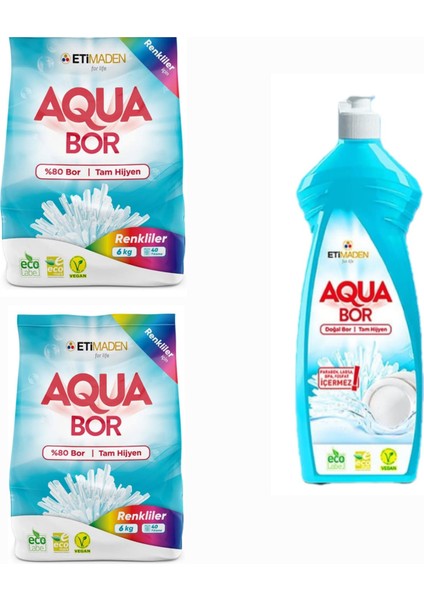Aqubor Çamaşır Deterjanı Renkliler Için 80 Yıkama 12 Kg+ Aquabor Bulaşık Deterjanı 650 ml