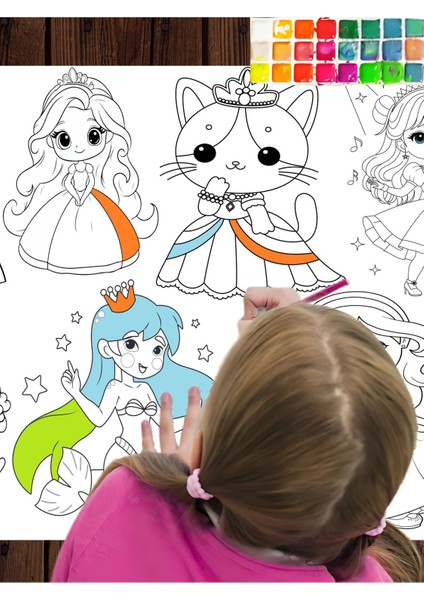 Minik Prensesler ve Unicornlar 2'li Paket 5 Metre Dev Boyama Kağıdı | Kırtasiye Doğal Oyun Hediye