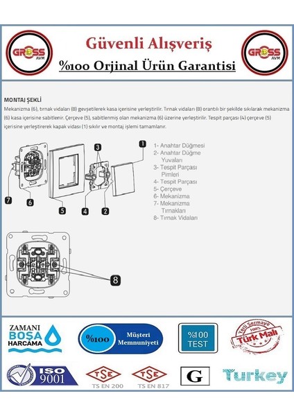 Karre Zil Anahtarı - Çerçeve Dahil - Beyaz - Orjinal Ürün fiyatları