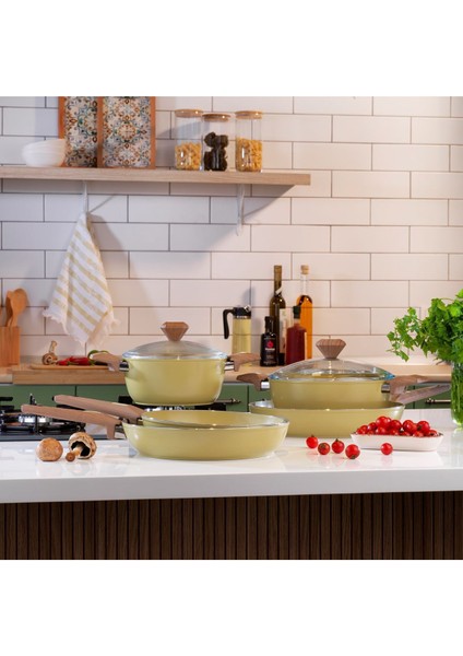 Yeşil Seramik Derin Tencere, 24 Cm, Dayanıklı ve Şık Mutfak Gereci