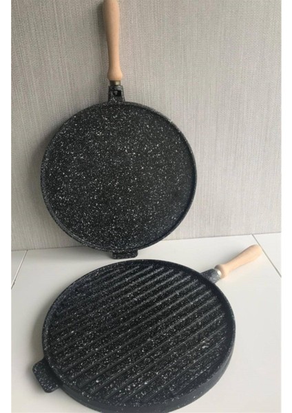 Çift Taraflı 35CM Döküm Granit Gözleme ve Izgara Tavası Beyaz modelleri