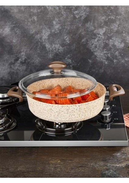 Kahverengi 22 cm Kremalı Sığ Tencere, Şık ve Kullanışlı Mutfak Gereci