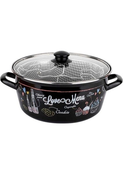 24 cm Emaye Kızartma Tenceresi, Siyah, Dayanıklı ve Şık Tasarım