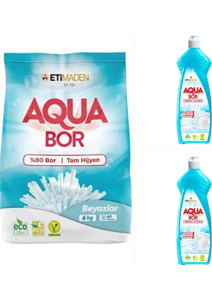 Çamaşır Deterjanı Beyazlar Için 6 kg 40 Yıkama+ 2 Adet Aquabor Bulaşık Deterjanı 650 ml