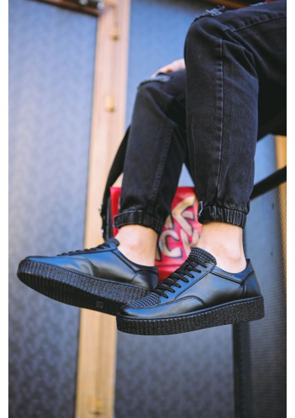 J017 Pyramid Ortopedik Taban Günlük Cilt Erkek Sneaker Spor Ayakkabı Cst Siyah modelleri