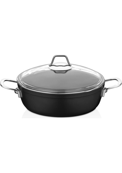 30 cm Siyah Basık Tencere, Cam Kapak, Yapışmaz, Dayanıklı, Titanyum Kaplama modelleri