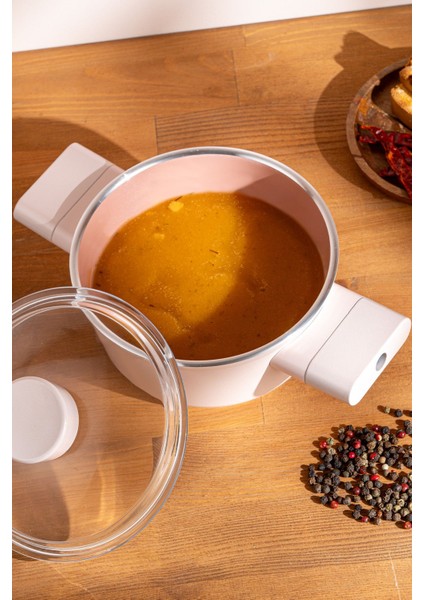 Pembe 16 cm Derin Tencere, Şeffaf Cam, Dayanıklı ve Şık Tasarım