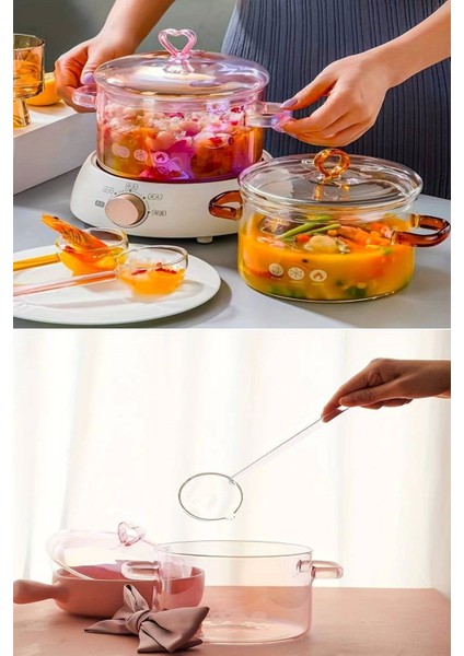 Pembe 1500CC Isıya Dayanıklı Borosilikat Cam Tencere Seti (2'li) modelleri