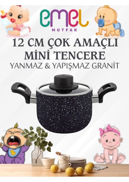 12 cm Çok Amaçlı Mini Tencere, Siyah, Dayanıklı ve Şık Tasarım