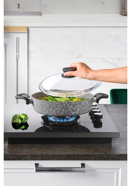 30 cm Granit Tencere Gri, Dayanıklı ve Şık Mutfak Gereci