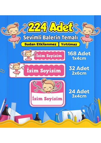 Sevimli Balerin Temalı Okul Kreş Kişiye Özel Isim Etiket Seti - Model 453