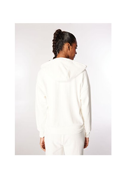 Kırık Beyaz Kadın Kapüşon Relaxed Düz Sweatmont D4WL-SWT3093