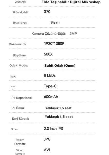 Dijital Mini El Mikroskobu 2inç Kameralı 1080P 500X Video-Fotoğraf 8led Tekstil Cilt Analizi fırsatları