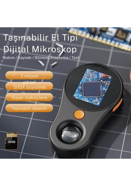 Dijital Mini El Mikroskobu 2inç Kameralı 1080P 500X Video-Fotoğraf 8led Tekstil Cilt Analizi indirimleri