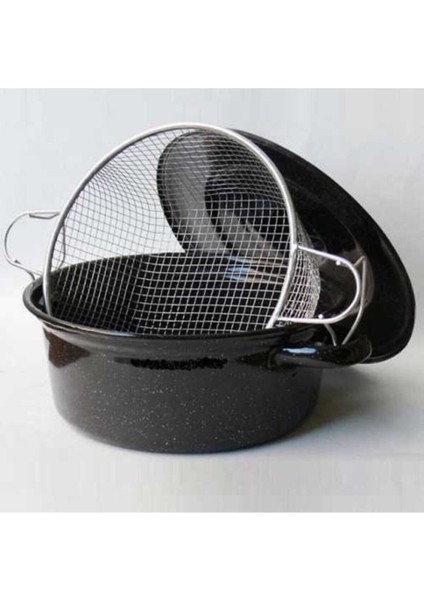 Siyah Emaye Kızartma Tenceresi, Patates, Kabak ve Patlıcan Için Kullanışlı