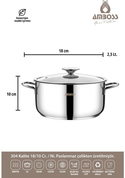 Paslanmaz Çelik Derin Tencere, Cam Kapak, Indüksiyon Taban, 18 Cm, Gri fiyatları