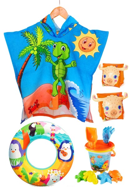 3-6 Yaş Çocuk Plaj Seti, Panço, Havlu, Kum Kovası ve Kolluk Simitli Eğlence