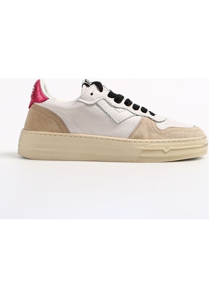 Beyaz-Pembe Kadın Deri Sneaker HYPER-D807