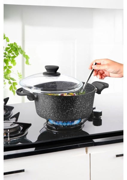 28 cm Granit Derin Tencere, Dayanıklı ve Şık Siyah Renkli Mutfağınız Için