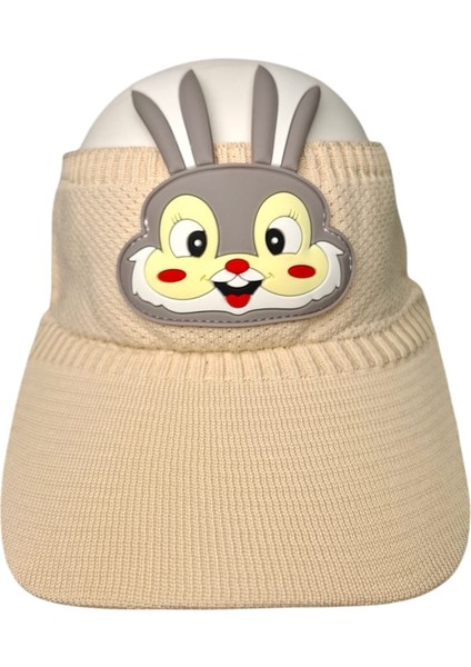 2-8 Yaş Unisex Açık Bej Renk Rabbit Figürlü Yazlık Vizör Şapka