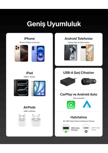 Örgülü Usb-A Usb-C Şarj Kablosu Siyah 15W - 2 Adet modelleri