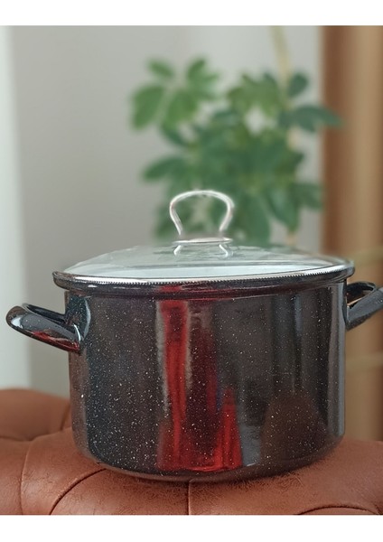 Siyah Emaye Kamp Tenceresi 2750ML Cam Kapaklı, Çok Amaçlı ve Dayanıklı
