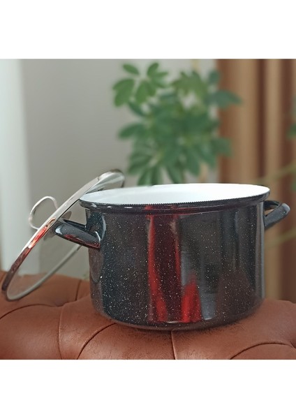 Siyah Emaye Kamp Tenceresi 2750ML Cam Kapaklı, Çok Amaçlı ve Dayanıklı