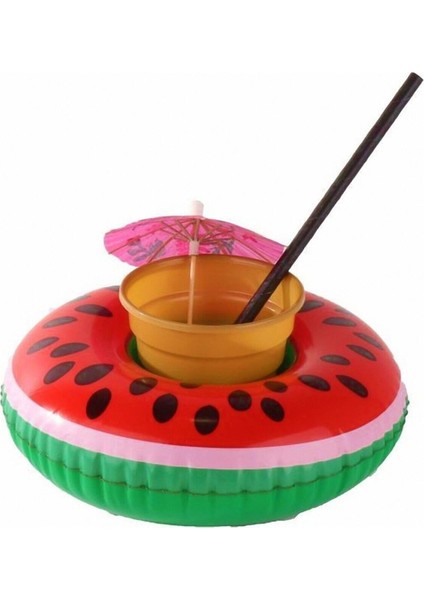 Şişme Deniz Havuz Bardak Tutucu, Karpuz Dilimi Tasarımı, 16X16 cm