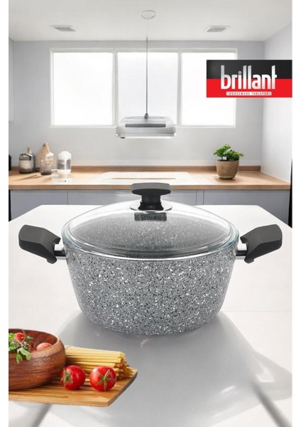Gri Granit Derin Tencere 18 Cm, Dayanıklı ve Şık Mutfak Gereci
