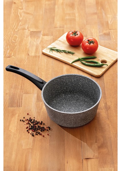 16 cm Gri Titanium Granit Sosluk Tencere, Dayanıklı ve Şık Mutfak Gereci